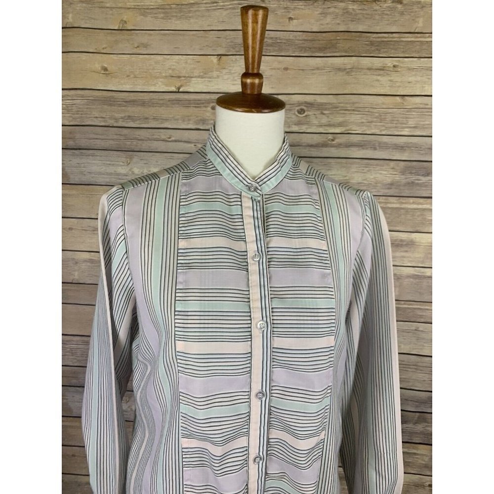 Cheryl Tiegs Womens 14 Vintage Blouse Striped Button Front Long Sleeve Boho - Picture 2 of 9